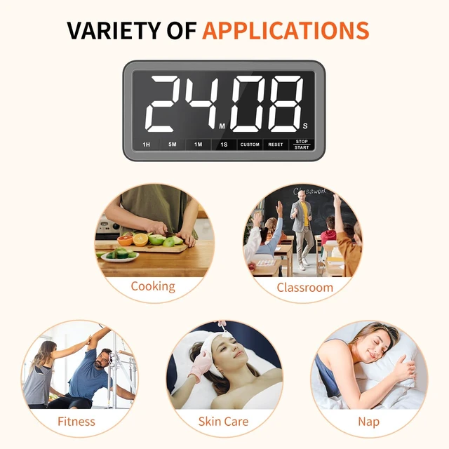 Alt view image 7 of 7 - Large 7.8" Digital Timer, Magnetic LED Timer for Kitchen & Classroom | USB-C Rechargeable, Up to 99 Hours Count Up & Countdown Timer with 3 Brightness Levels, 4 Alert Modes and 3 Volume Levels