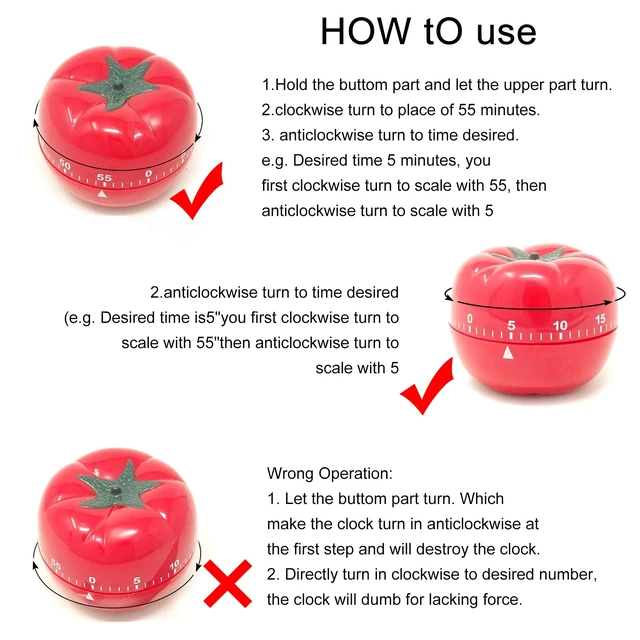 Alt view image 3 of 5 - Manual Mechanical Tomato Timer -Ring Alarm Kitchen Timer for Cooking Study Gym Countdown Clock Red