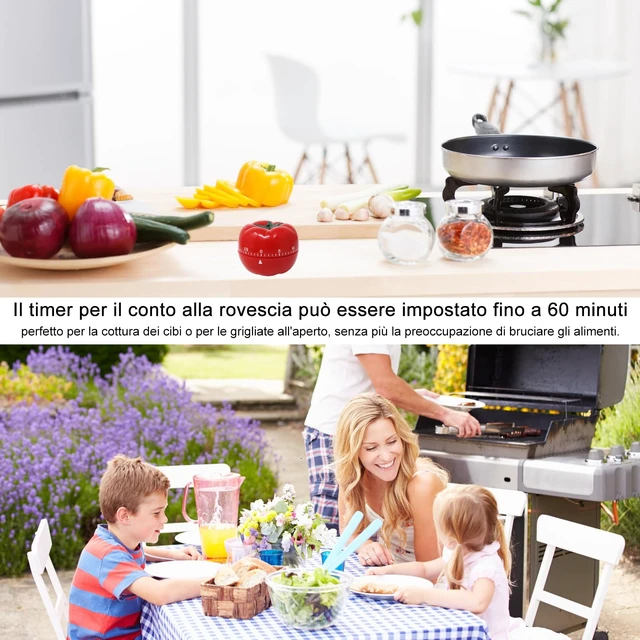 Alt view image 4 of 5 - Manual Mechanical Tomato Timer -Ring Alarm Kitchen Timer for Cooking Study Gym Countdown Clock Red
