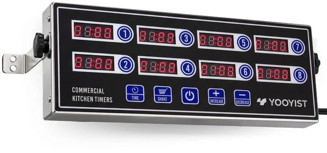 Main image of Commercial 8 Channel Digital Kitchen Timer Loud Alarm Cook Timer | 8 Independent Channels, Stainless Steel Body, Loud Adjustable Alarm & Clear LED Display for Restaurant & Bakery Use