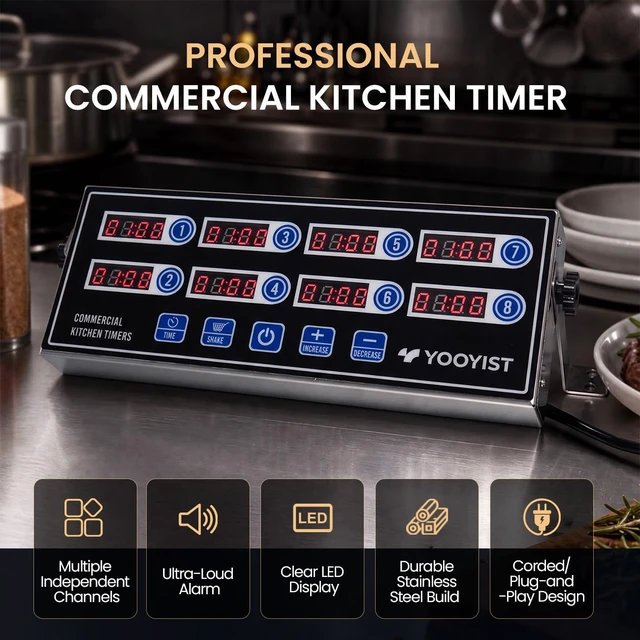 Alt view image 3 of 7 - Commercial 8 Channel Digital Kitchen Timer Loud Alarm Cook Timer | 8 Independent Channels, Stainless Steel Body, Loud Adjustable Alarm & Clear LED Display for Restaurant & Bakery Use