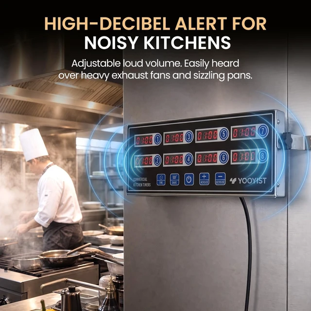 Alt view image 5 of 7 - Commercial 8 Channel Digital Kitchen Timer Loud Alarm Cook Timer | 8 Independent Channels, Stainless Steel Body, Loud Adjustable Alarm & Clear LED Display for Restaurant & Bakery Use