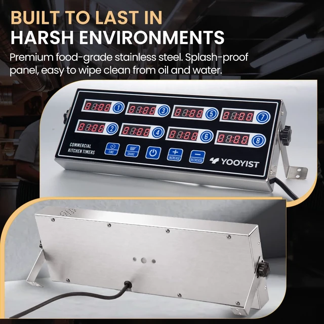 Alt view image 6 of 7 - Commercial 8 Channel Digital Kitchen Timer Loud Alarm Cook Timer | 8 Independent Channels, Stainless Steel Body, Loud Adjustable Alarm & Clear LED Display for Restaurant & Bakery Use