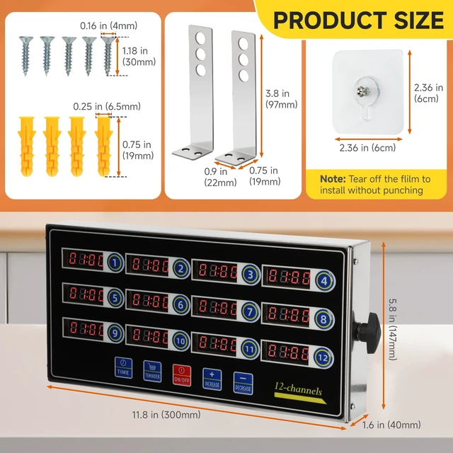 Alt view image 2 of 7 - Commercial Kitchen Timer for Cooking, 12 Channel Timer Restaurant Kitchen Supplies, Heavy-Duty Timer - Stainless Steel | Digital LED Technology | Reminder Function | Loud Alarm