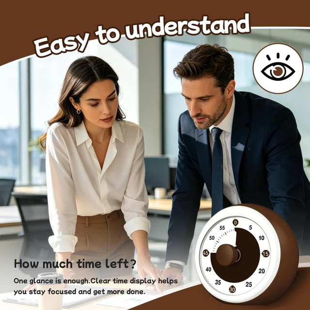 Alt view image 2 of 7 - Kitchen Timer with Large Number Disk, Kids Visual Timer Silent Countdown Clock Timers for Classroom Teacher Must Haves, 60-Minute Desk Visual Timer for Kids Home School Cooking, White Brown