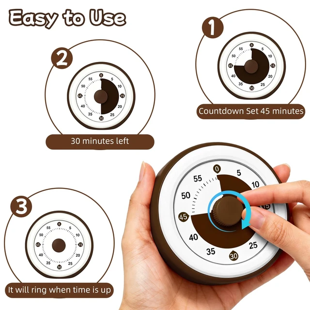 Alt view image 6 of 7 - Kitchen Timer with Large Number Disk, Kids Visual Timer Silent Countdown Clock Timers for Classroom Teacher Must Haves, 60-Minute Desk Visual Timer for Kids Home School Cooking, White Brown