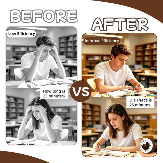 Alt view image 7 of 7 - Kitchen Timer with Large Number Disk, Kids Visual Timer Silent Countdown Clock Timers for Classroom Teacher Must Haves, 60-Minute Desk Visual Timer for Kids Home School Cooking, White Brown