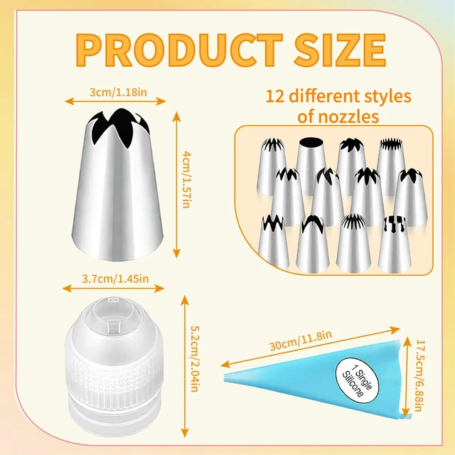 Alt view image 2 of 6 - Large Piping Tips Set - 14pcs Reusable Stainless Steel Icing Nozzles Kit Cake Decorating Tools For Cupcake Cookie Pastrys Dough