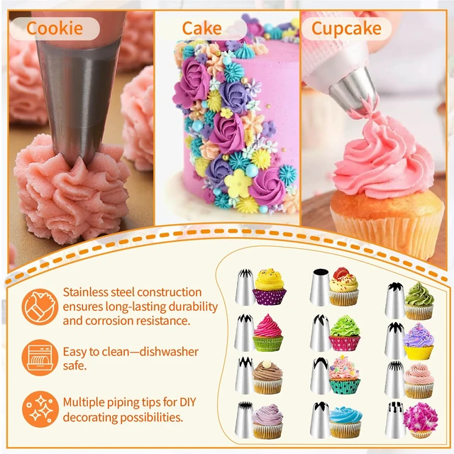 Alt view image 3 of 6 - Large Piping Tips Set - 14pcs Reusable Stainless Steel Icing Nozzles Kit Cake Decorating Tools For Cupcake Cookie Pastrys Dough
