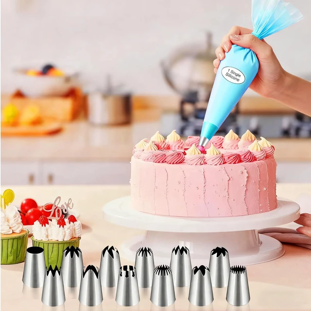 Alt view image 6 of 6 - Large Piping Tips Set - 14pcs Reusable Stainless Steel Icing Nozzles Kit Cake Decorating Tools For Cupcake Cookie Pastrys Dough