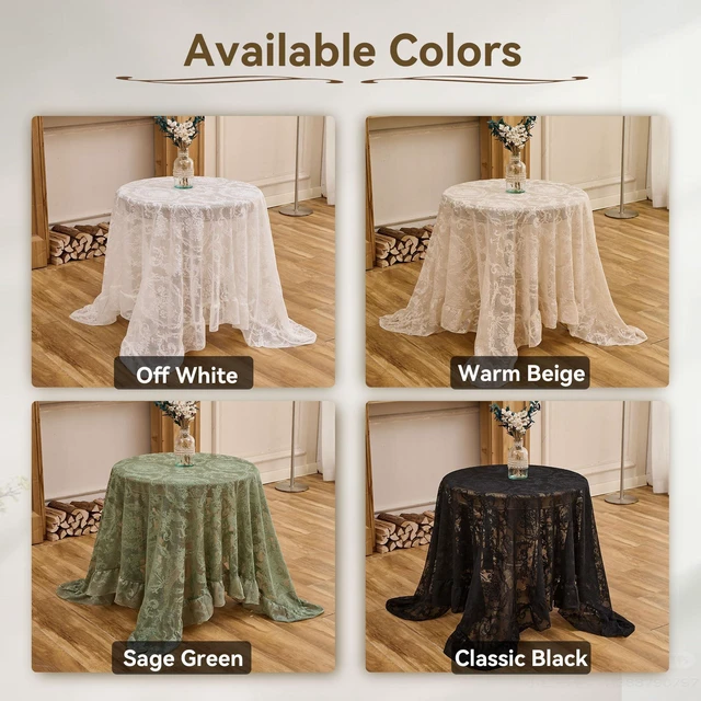 Alt view image 6 of 7 - Black Lace Tablecloth, Floral 60x60 Square Table Cloth | Embroideried Sheer Overlay with Ruffled Hem, Halloween Gothic Wedding Engagement Decor, Farmhouse Rustic Style, Machine Wash