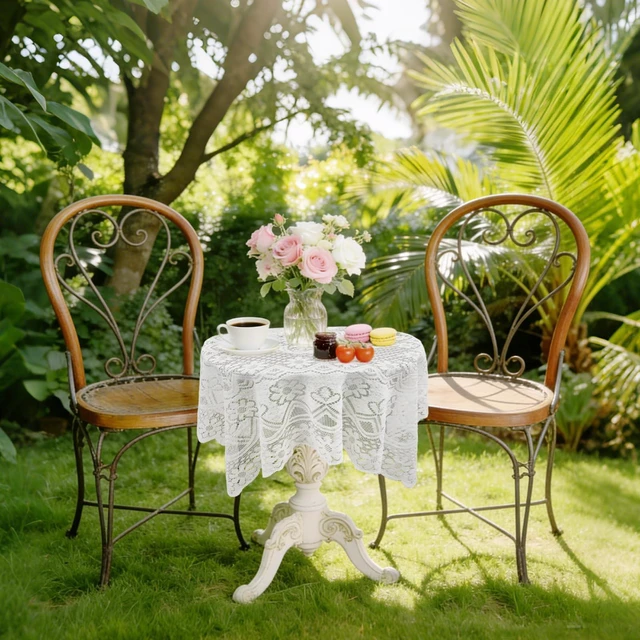 Alt view image 5 of 7 - Small Lace Round Tablecloth, White Square Lace Tablecloth | Lace Design, Round Shape