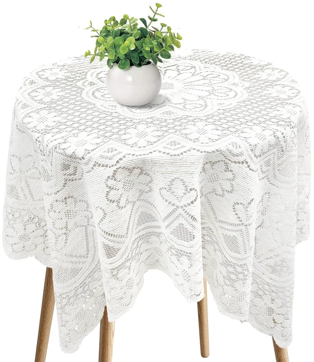 Main image of Small Lace Round Tablecloth, White Square Lace Tablecloth | Lace Design, Round Shape