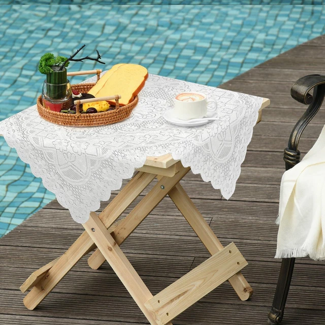 Alt view image 6 of 7 - Small Lace Round Tablecloth, White Square Lace Tablecloth | Lace Design, Round Shape