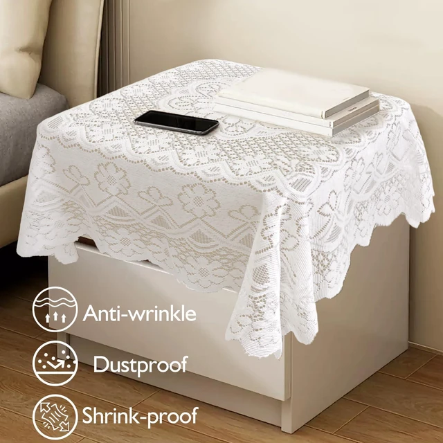 Alt view image 7 of 7 - Small Lace Round Tablecloth, White Square Lace Tablecloth | Lace Design, Round Shape