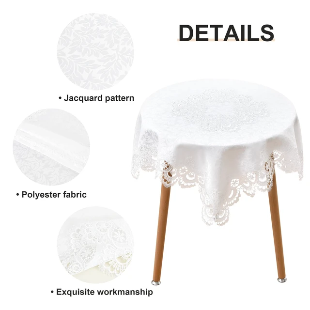 Alt view image 3 of 7 - White Lace Jacquard Small Square Tablecloth 36 x 36 Inch | Elegant Small White Lace Table Cloth, End Side Coffee Table Topper, Tables Cover for Home Dresser Scarf, Table Centerpiece