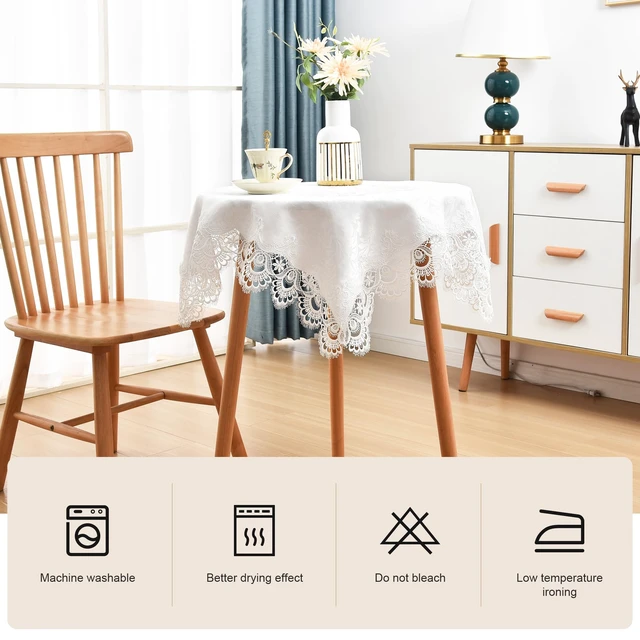 Alt view image 5 of 7 - White Lace Jacquard Small Square Tablecloth 36 x 36 Inch | Elegant Small White Lace Table Cloth, End Side Coffee Table Topper, Tables Cover for Home Dresser Scarf, Table Centerpiece
