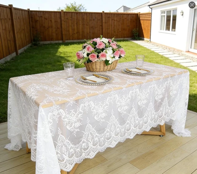 Alt view image 3 of 6 - Lace Tablecloth Rectangular 60x120 White Embroidered Lace Tablecloths for Christmas Elegant Birthday Decoration Vintage Wedding Netting