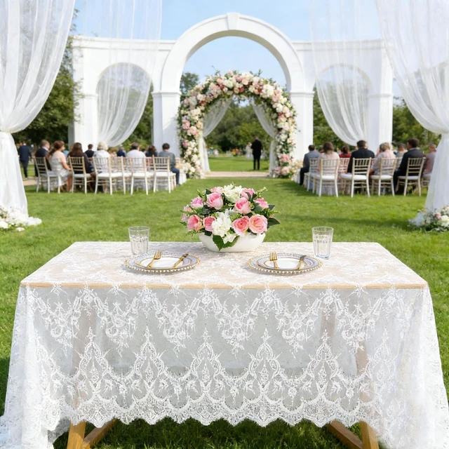 Alt view image 5 of 6 - Lace Tablecloth Rectangular 60x120 White Embroidered Lace Tablecloths for Christmas Elegant Birthday Decoration Vintage Wedding Netting
