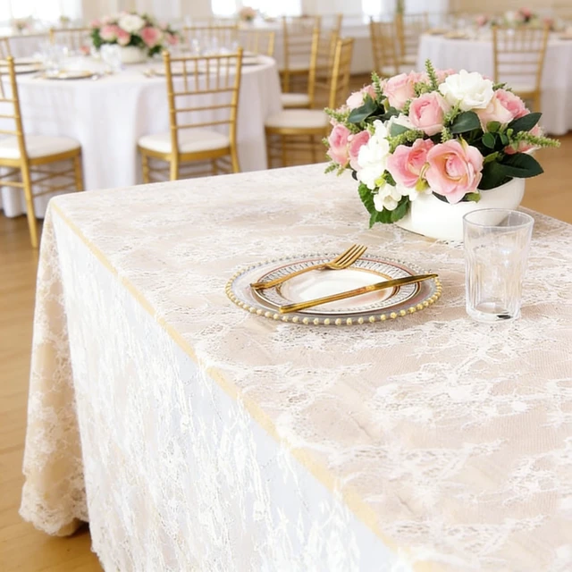 Alt view image 4 of 6 - Lace Tablecloth Rectangular 60x120 White Embroidered Lace Tablecloths for Christmas Elegant Birthday Decoration Vintage Wedding Netting
