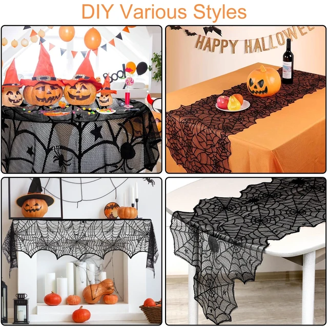Alt view image 4 of 7 - 5Pack Halloween Spiderweb Tablecloth Runner Fireplace Scarf Lampshade Bats Halloween Decorations Indoor Spooky Home Decor Spider Web Tablecloth Table Runner Mantel Scarf Cobweb Lampshade Scary 3D Bats