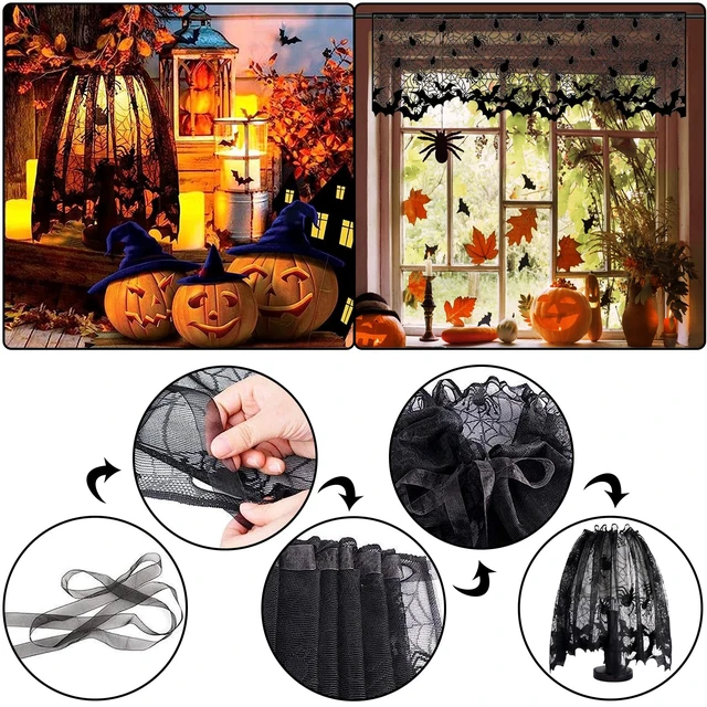 Alt view image 6 of 7 - 5Pack Halloween Spiderweb Tablecloth Runner Fireplace Scarf Lampshade Bats Halloween Decorations Indoor Spooky Home Decor Spider Web Tablecloth Table Runner Mantel Scarf Cobweb Lampshade Scary 3D Bats