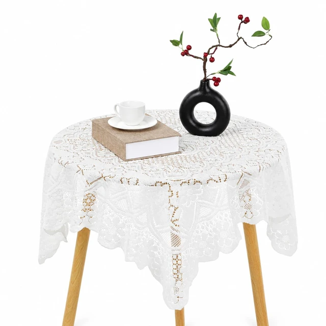 Main image of White Square Lace Tablecloth 35 X 35 Inch Embroidered Small Lace Tablecloth | Vintage Small Square Tablecloth Lace Tableclothes for Round Rectangle Outdoor Wedding Party Coffee Tea Table Decor