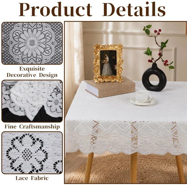 Alt view image 3 of 7 - White Square Lace Tablecloth 35 X 35 Inch Embroidered Small Lace Tablecloth | Vintage Small Square Tablecloth Lace Tableclothes for Round Rectangle Outdoor Wedding Party Coffee Tea Table Decor