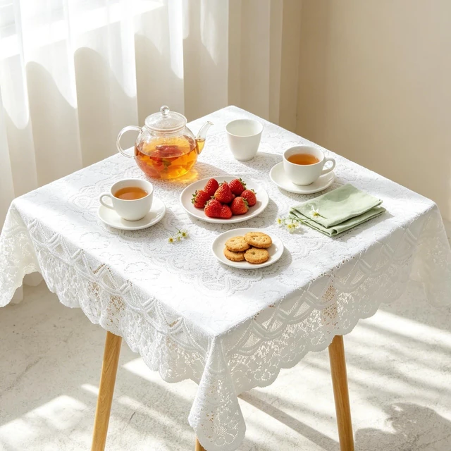 Alt view image 4 of 7 - White Square Lace Tablecloth 35 X 35 Inch Embroidered Small Lace Tablecloth | Vintage Small Square Tablecloth Lace Tableclothes for Round Rectangle Outdoor Wedding Party Coffee Tea Table Decor