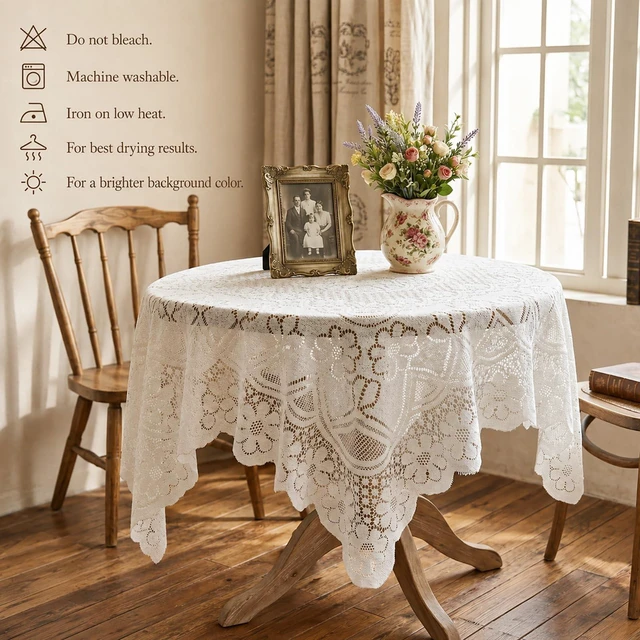 Alt view image 6 of 7 - White Square Lace Tablecloth 35 X 35 Inch Embroidered Small Lace Tablecloth | Vintage Small Square Tablecloth Lace Tableclothes for Round Rectangle Outdoor Wedding Party Coffee Tea Table Decor