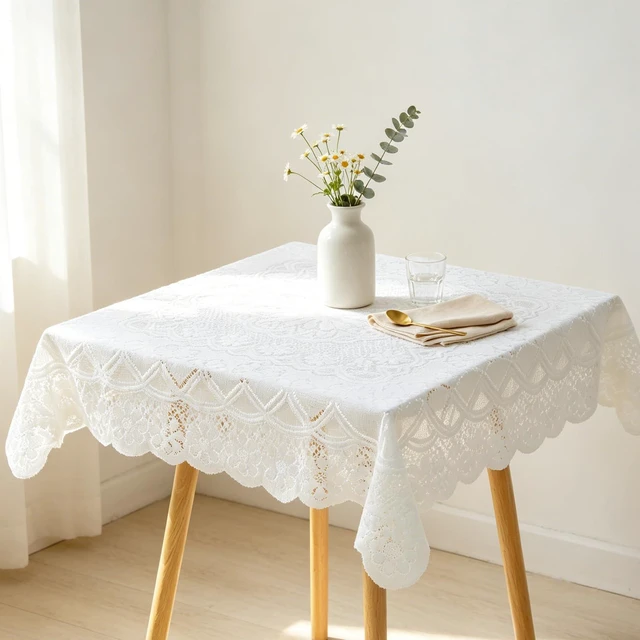 Alt view image 7 of 7 - White Square Lace Tablecloth 35 X 35 Inch Embroidered Small Lace Tablecloth | Vintage Small Square Tablecloth Lace Tableclothes for Round Rectangle Outdoor Wedding Party Coffee Tea Table Decor