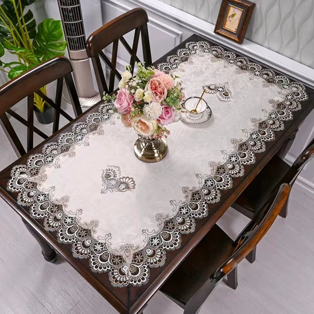 Alt view image 2 of 6 - Beige Embroidered Coffee Table Cover Rectangular Dust Cover (20''X43'')