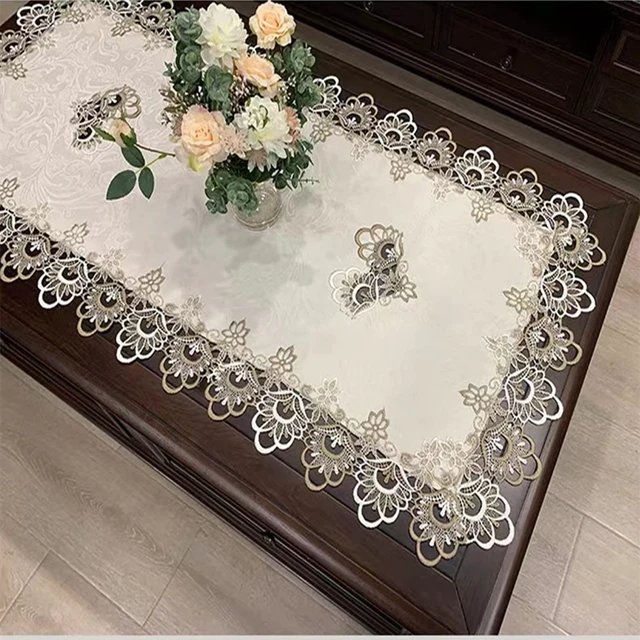 Alt view image 3 of 6 - Beige Embroidered Coffee Table Cover Rectangular Dust Cover (20''X43'')