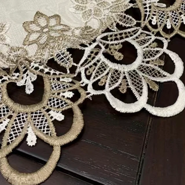 Alt view image 5 of 6 - Beige Embroidered Coffee Table Cover Rectangular Dust Cover (20''X43'')