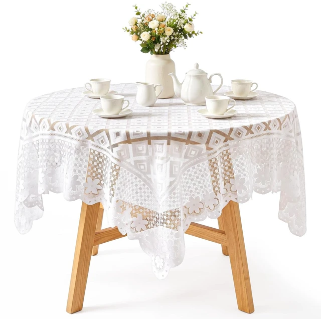 Main image of Lace Tablecloth 35"x35", Square White Lace Table Cloth for Wedding | Vintage Embroidered, Small Square Tablecloth, for Round Coffee Table, Wedding Rectangle Tables Decor