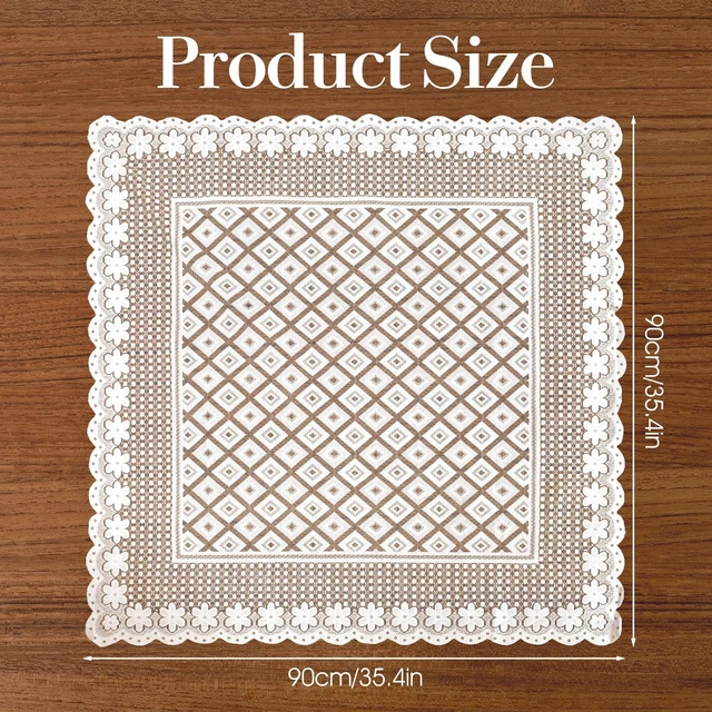 Alt view image 2 of 7 - Lace Tablecloth 35"x35", Square White Lace Table Cloth for Wedding | Vintage Embroidered, Small Square Tablecloth, for Round Coffee Table, Wedding Rectangle Tables Decor