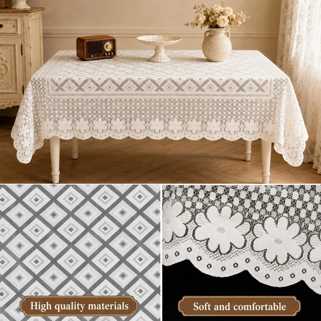 Alt view image 4 of 7 - Lace Tablecloth 35"x35", Square White Lace Table Cloth for Wedding | Vintage Embroidered, Small Square Tablecloth, for Round Coffee Table, Wedding Rectangle Tables Decor