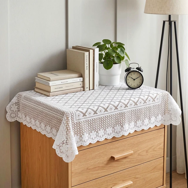 Alt view image 5 of 7 - Lace Tablecloth 35"x35", Square White Lace Table Cloth for Wedding | Vintage Embroidered, Small Square Tablecloth, for Round Coffee Table, Wedding Rectangle Tables Decor