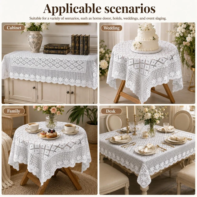 Alt view image 7 of 7 - Lace Tablecloth 35"x35", Square White Lace Table Cloth for Wedding | Vintage Embroidered, Small Square Tablecloth, for Round Coffee Table, Wedding Rectangle Tables Decor