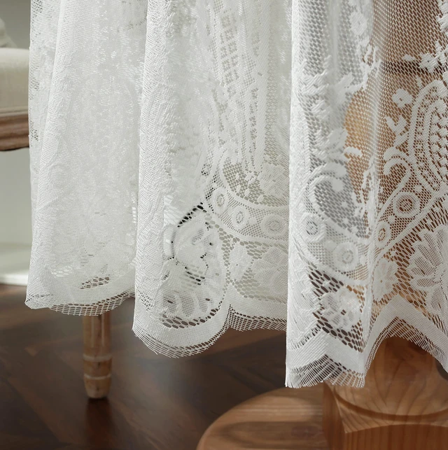 Alt view image 3 of 7 - 60inch White Round Floral Embroidered lace Table Cloths | Vintage Floral Embroidered Table Cover for Wedding Banquet HolidayDinner Tables