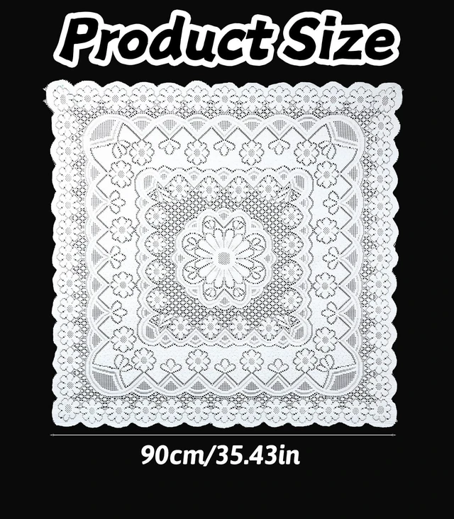 Alt view image 2 of 7 - Square Lace Tablecloth 35x35 Inch, Vintage White Crochet Table Cover for Round Coffee Table, White Laces Embroidered Tablecloth for Wedding Rectangle Tables and Furniture Decor