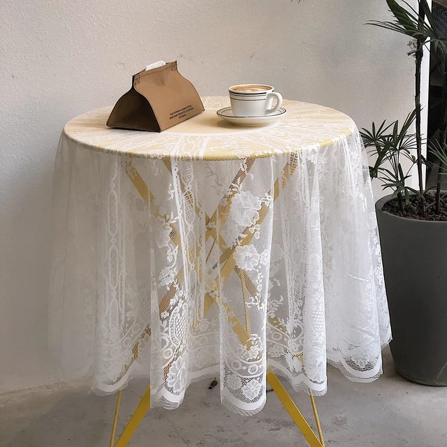 Alt view image 7 of 7 - 60inch White Round Floral Embroidered lace Table Cloths | Vintage Floral Embroidered Table Cover for Wedding Banquet HolidayDinner Tables
