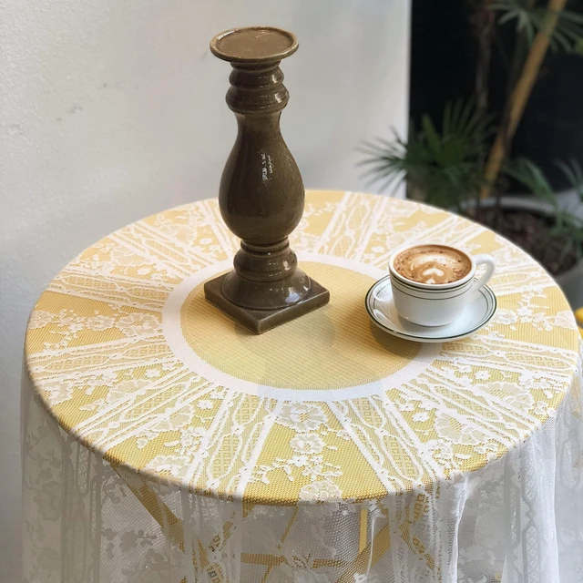 Alt view image 6 of 7 - 60inch White Round Floral Embroidered lace Table Cloths | Vintage Floral Embroidered Table Cover for Wedding Banquet HolidayDinner Tables