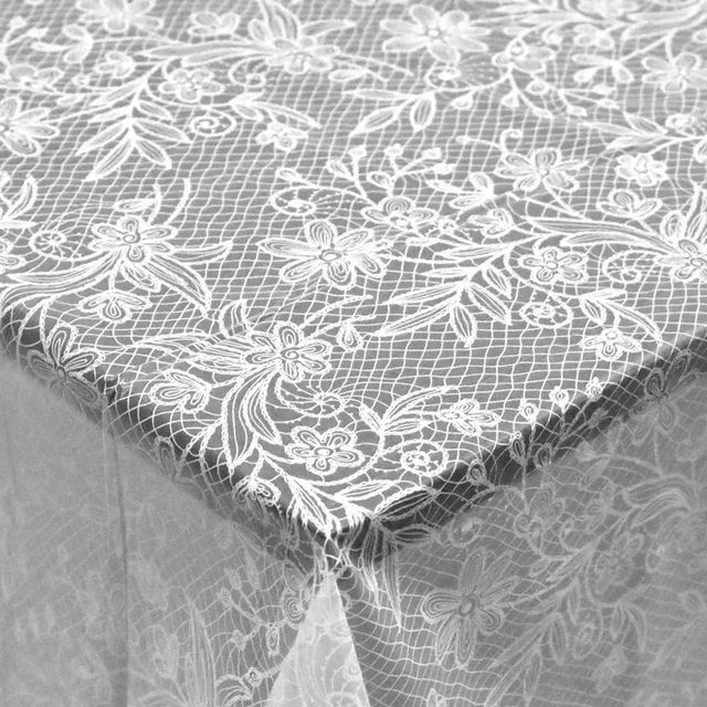 Main image of 2 Pack Transparent White Lace Pattern Premium Plastic Party Tablecloth, 54 x 108 inches Rectangle Table Covers for Wedding Birthday Bride Shower Party