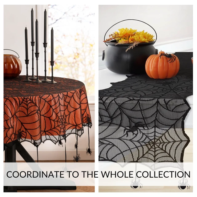 Alt view image 5 of 7 - Crawling Halloween Spider Lace Lined Tablecloth, Black - 70" W x 70" L Round