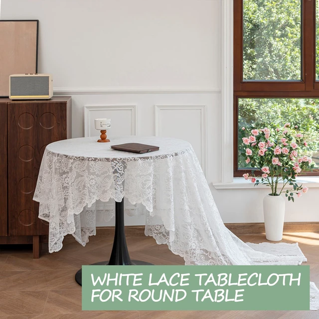Alt view image 3 of 7 - White Lace Tablecloth 54 X 80 Inches Rectangle Phoenix Tail Flower Embroidered Wedding Table Cloths for Outdoor Party Reception, Dinner Party, Baby Shower, Tea Decorations, Home Decor