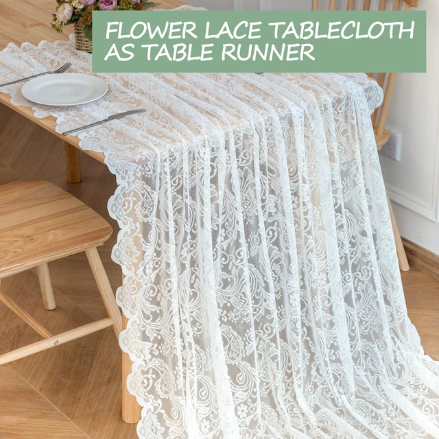Alt view image 4 of 7 - White Lace Tablecloth 54 X 80 Inches Rectangle Phoenix Tail Flower Embroidered Wedding Table Cloths for Outdoor Party Reception, Dinner Party, Baby Shower, Tea Decorations, Home Decor