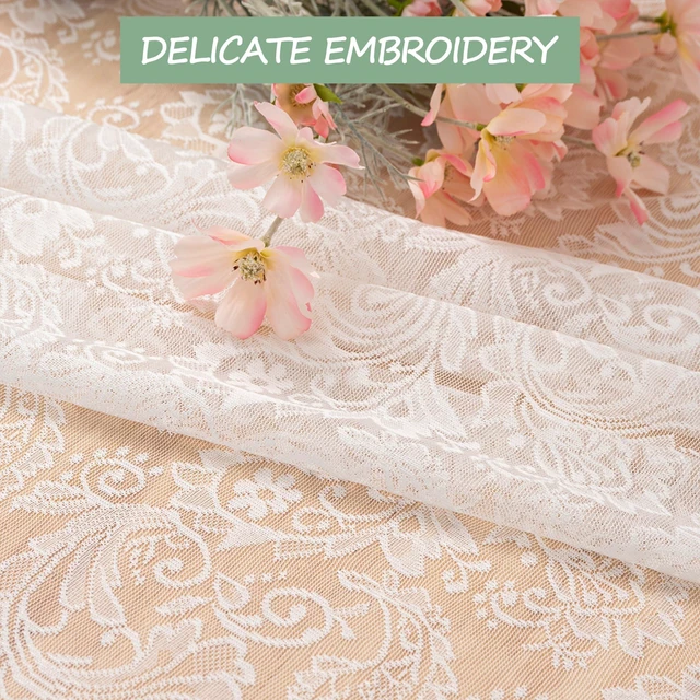 Alt view image 6 of 7 - White Lace Tablecloth 54 X 80 Inches Rectangle Phoenix Tail Flower Embroidered Wedding Table Cloths for Outdoor Party Reception, Dinner Party, Baby Shower, Tea Decorations, Home Decor