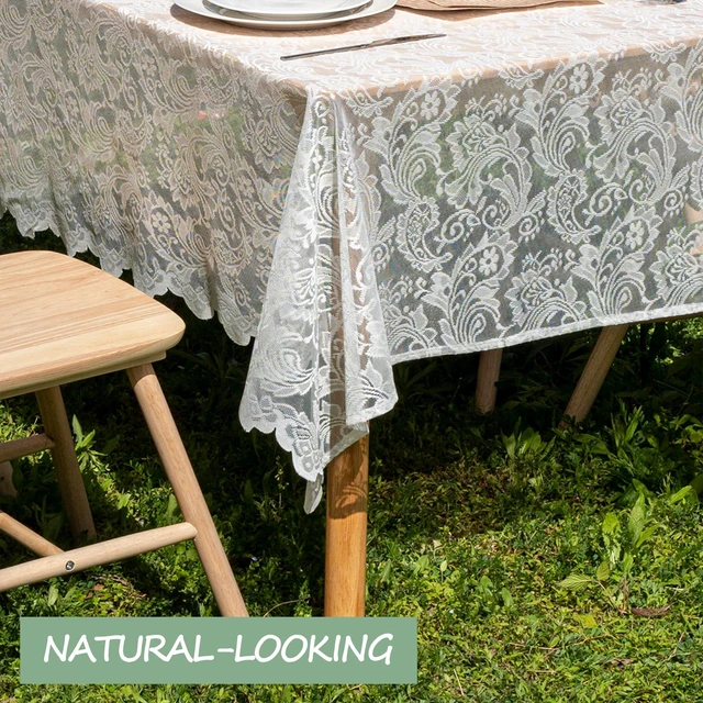 Alt view image 7 of 7 - White Lace Tablecloth 54 X 80 Inches Rectangle Phoenix Tail Flower Embroidered Wedding Table Cloths for Outdoor Party Reception, Dinner Party, Baby Shower, Tea Decorations, Home Decor
