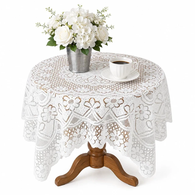 Main image of White Lace Tablecloth 35.4x35.4 Inch Small Square Lace Table Cloth | Vintage Embroidered 90x90cm Tablecloth for Round Coffee Table Wedding Tea Party Home Decor Photo Backdrop
